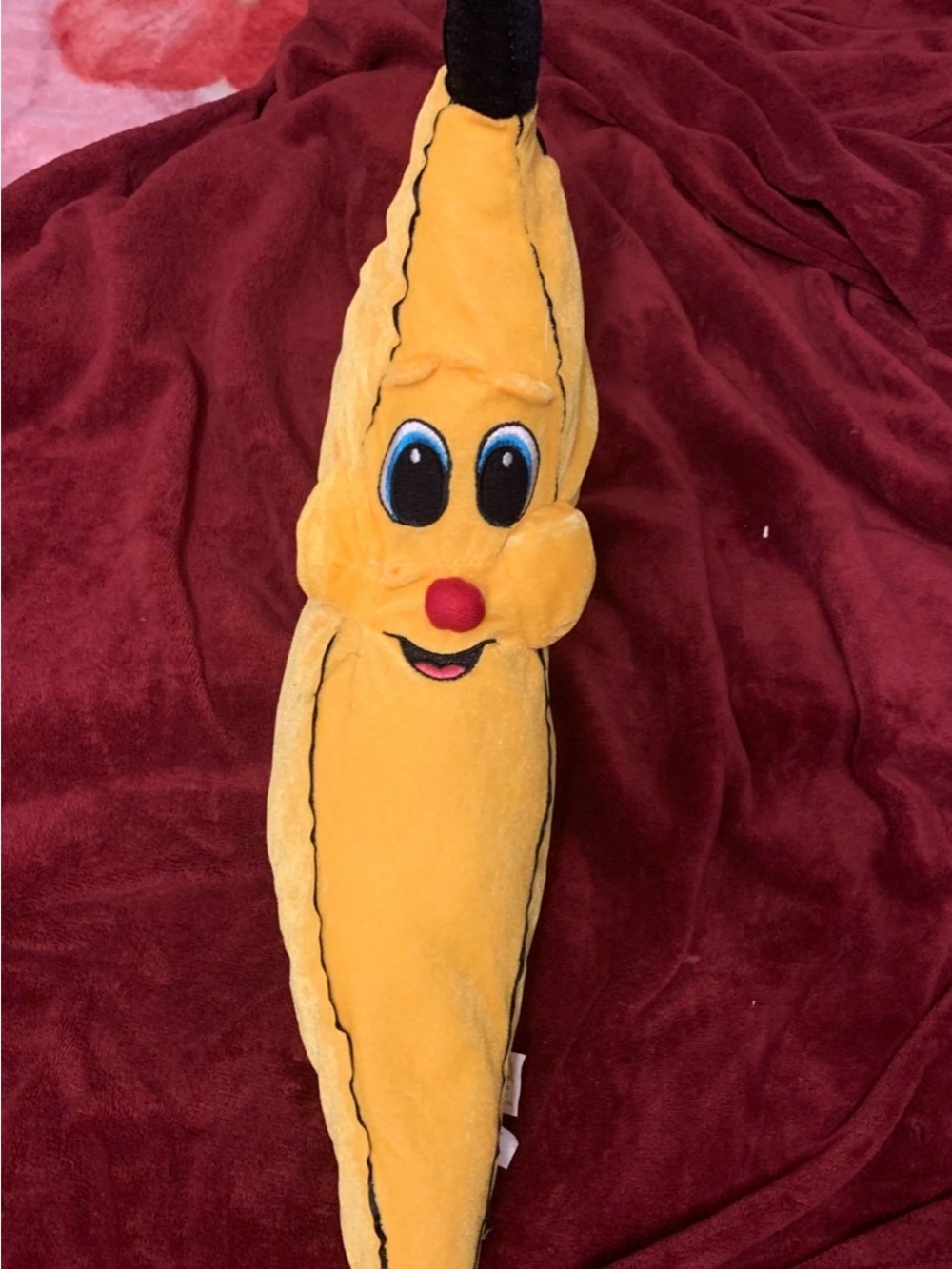 Vintage 20" Peeled Banana Plush -NANCO- Red Nose & Blue Eyes Embroidered